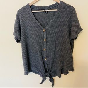 Torrid Gray Waffleknit Button Up Tie Front Blouse